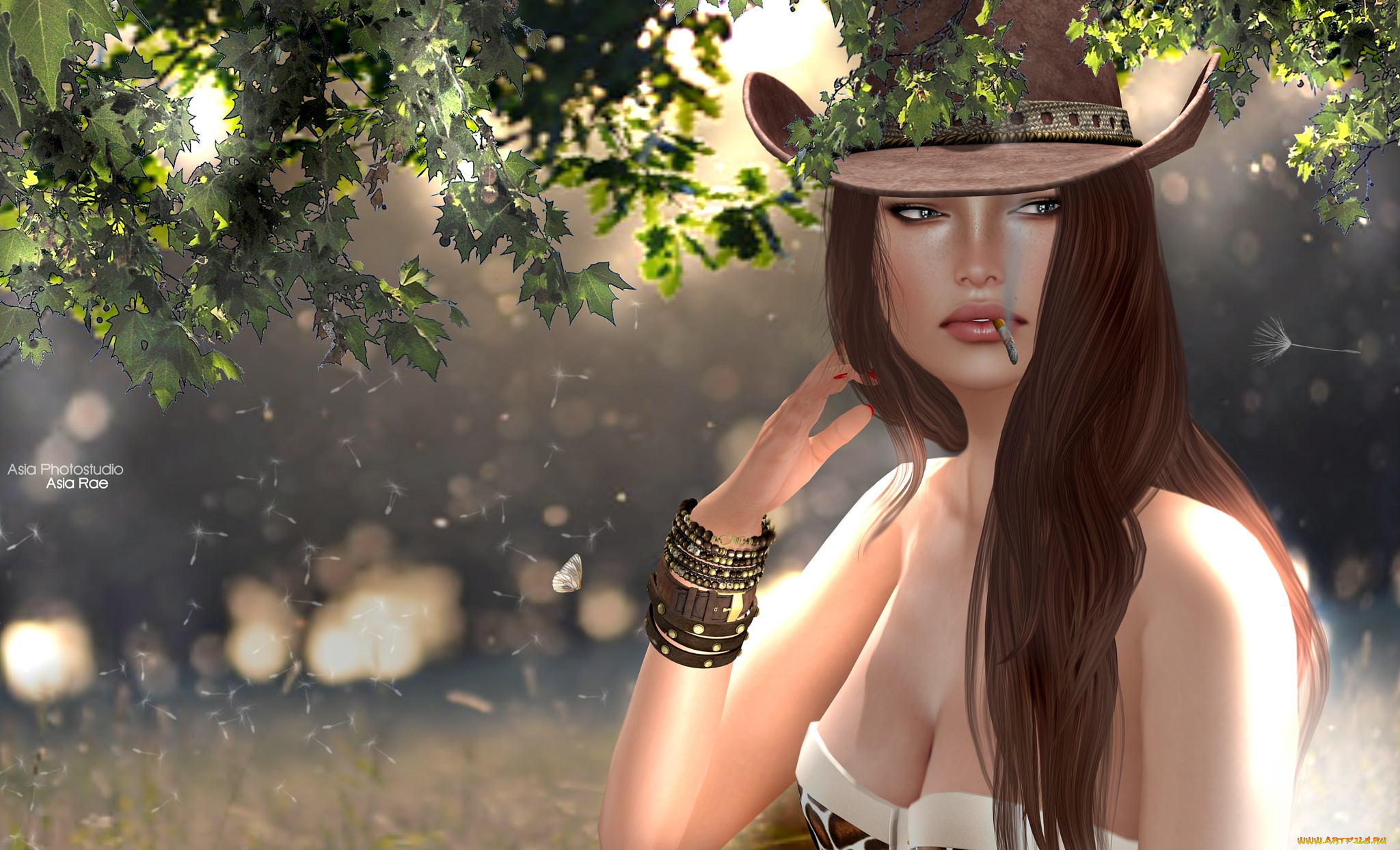 3д, графика, people, люди, сигарета, шляпа