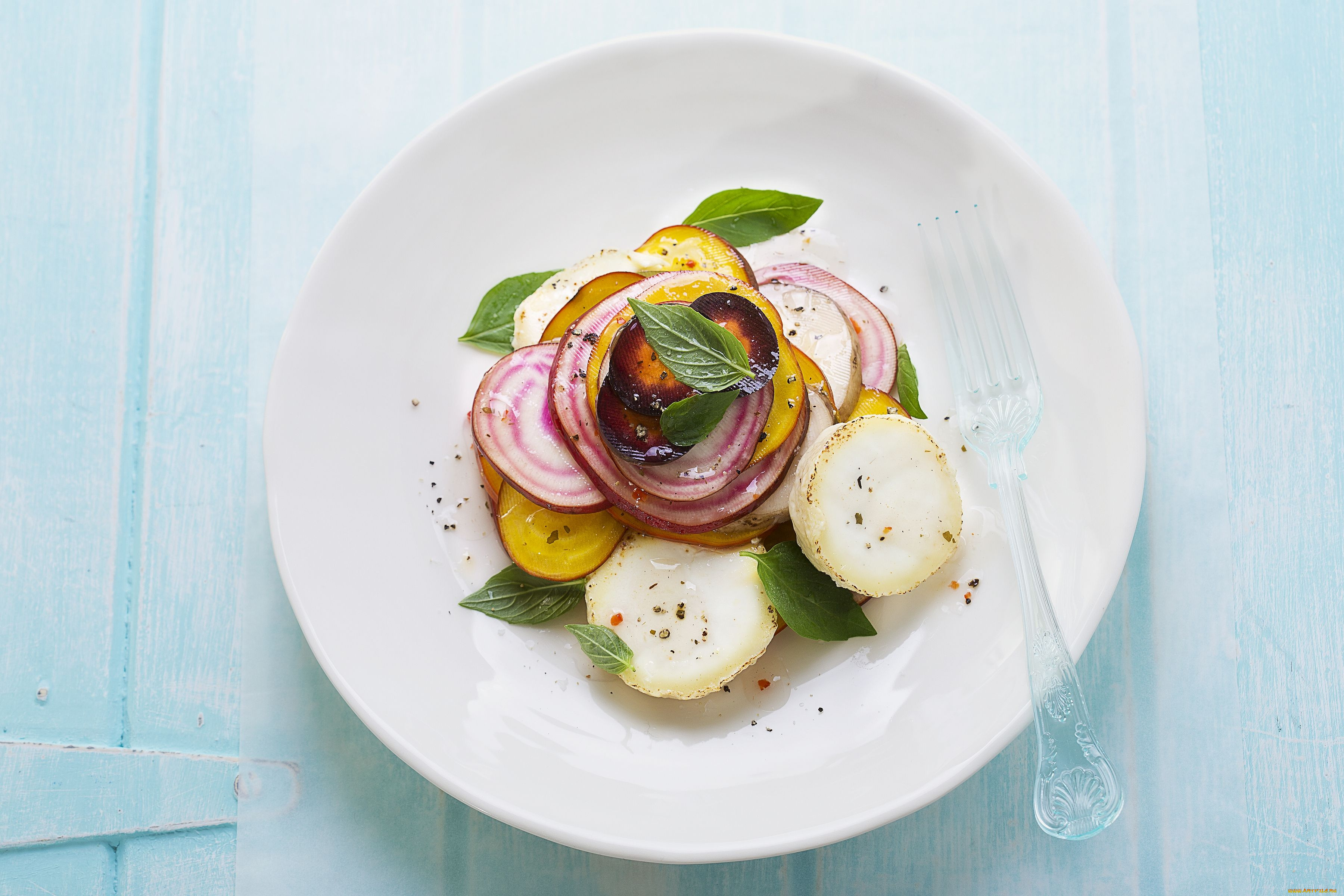 еда, салаты, закуски, салат, тарелка, вилка