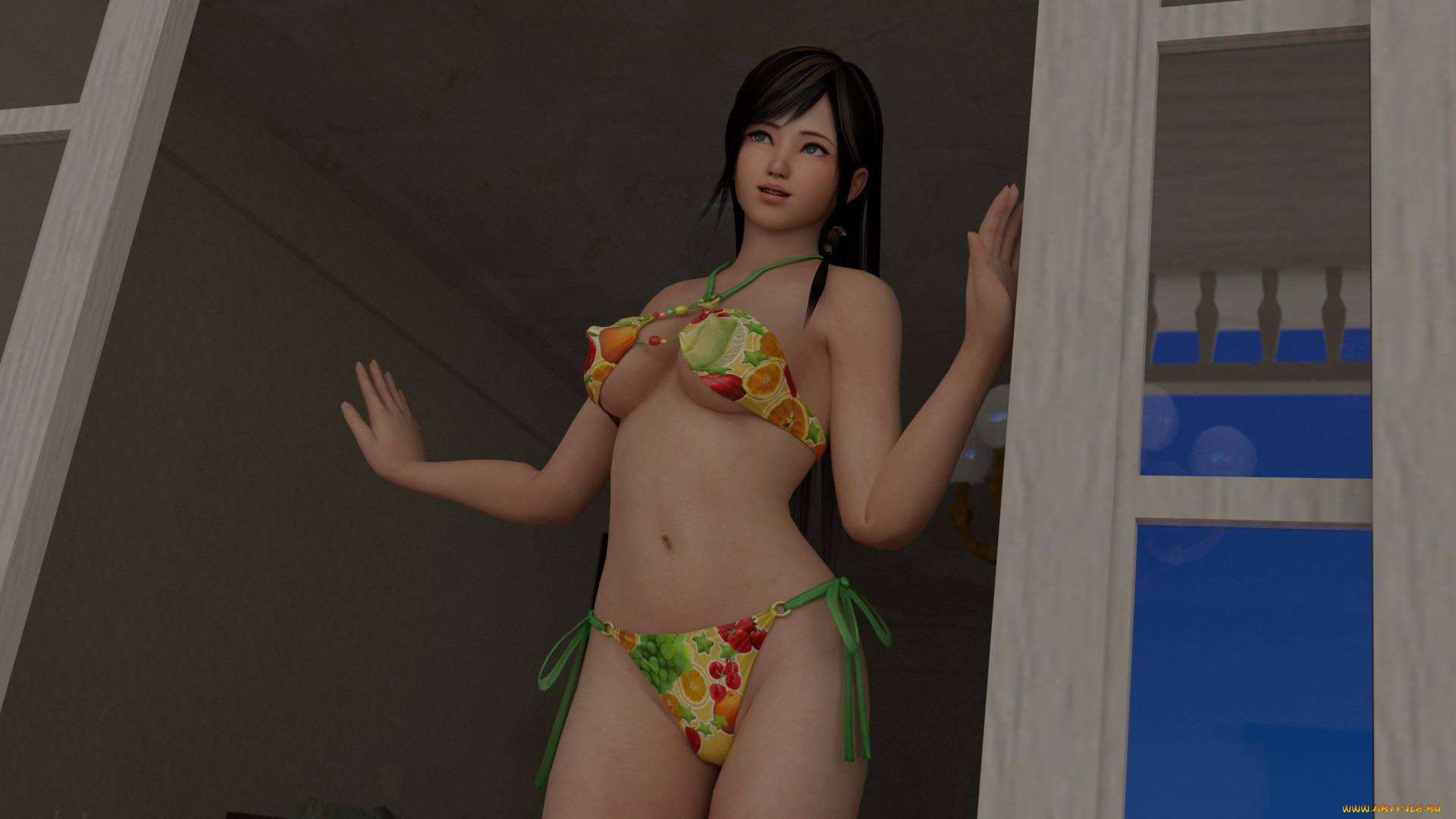 3д, графика, люди, , people, дверь, девушка, взгляд, купальник