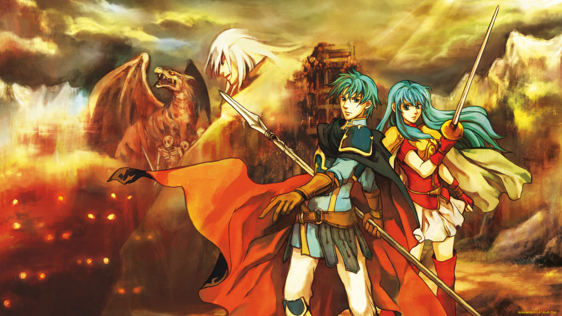 аниме, -weapon, , blood, &, technology, дракон, оружие, девушка, парень, арт