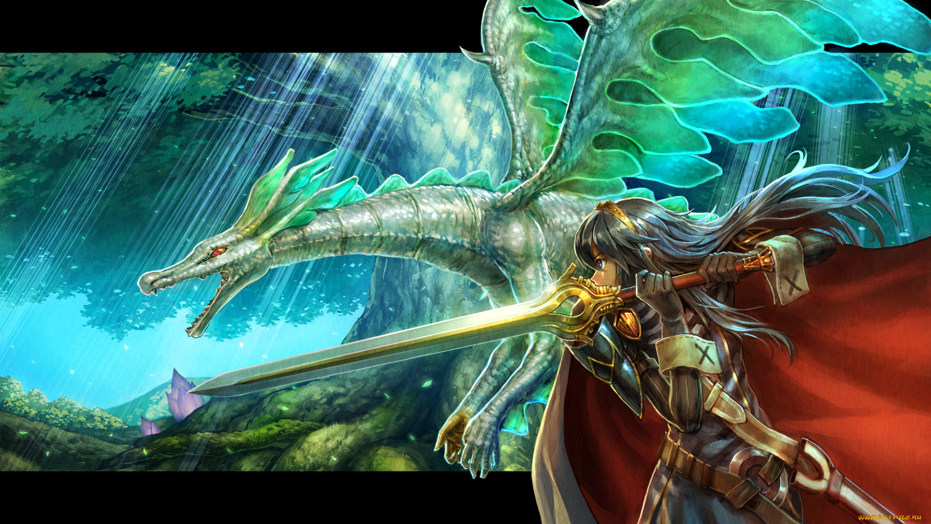 аниме, -weapon, , blood, &, technology, меч, дракон, девушка, арт