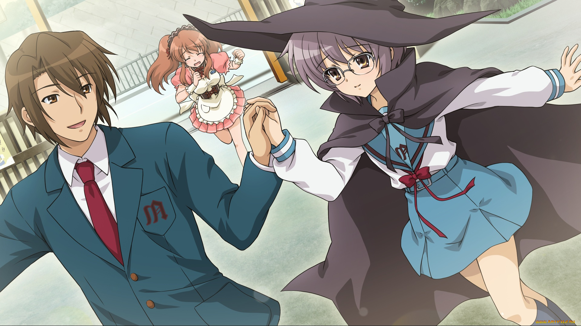 аниме, the, melancholy, of, haruhi, suzumiya, парень, suzumiya, haruhi, no, yuutsu, девушки, nagato, yuki, asahina, mikuru, koizumi, itsuki