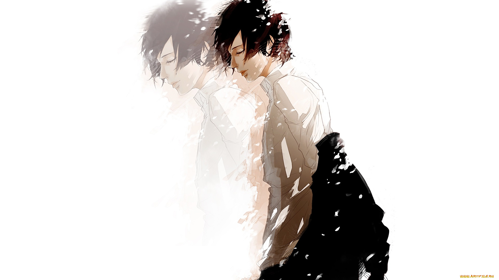 аниме, *unknown, , другое, белый, фон, брюнет, силуэт, re, парень, арт