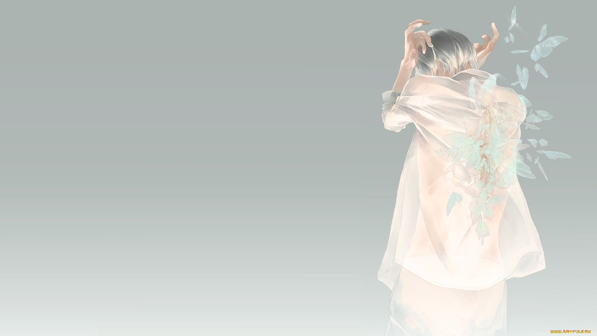 аниме, *unknown, , другое, мужчина, арт, спина, бабочки, re