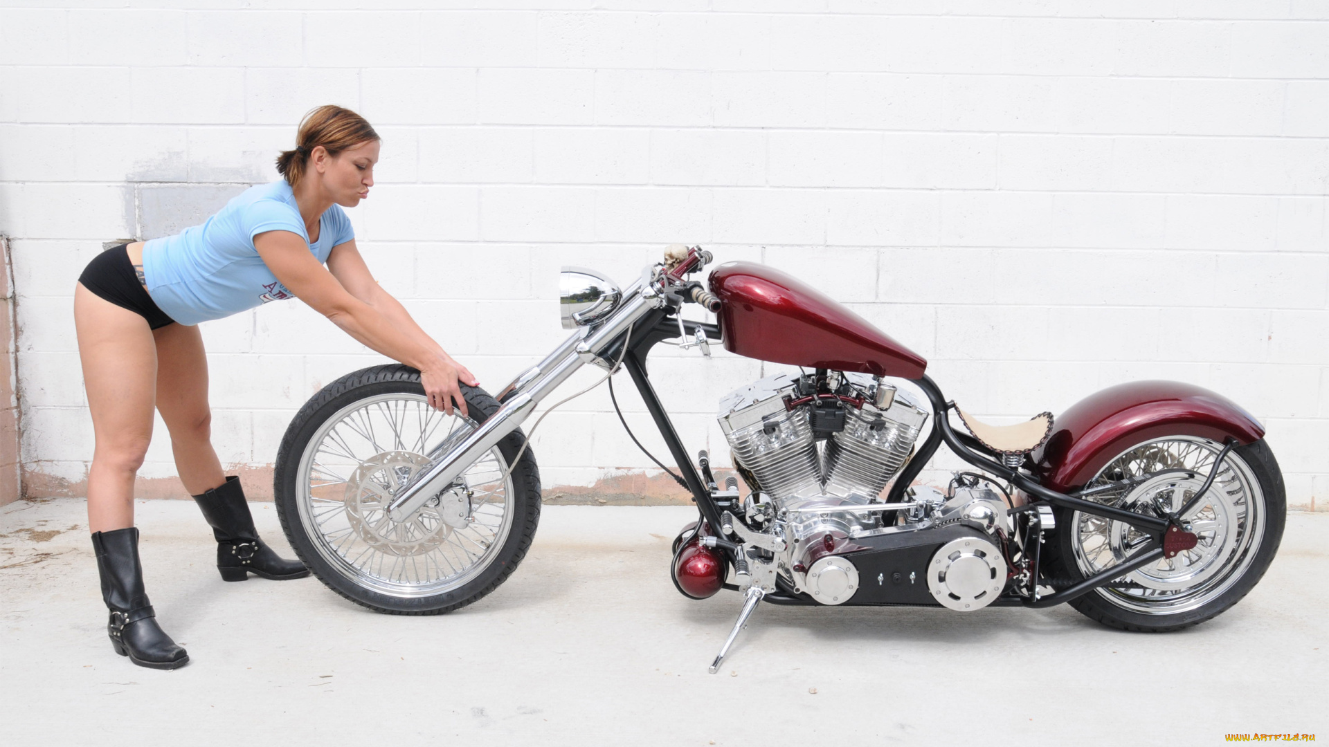 мотоциклы, мото, с, девушкой, custom