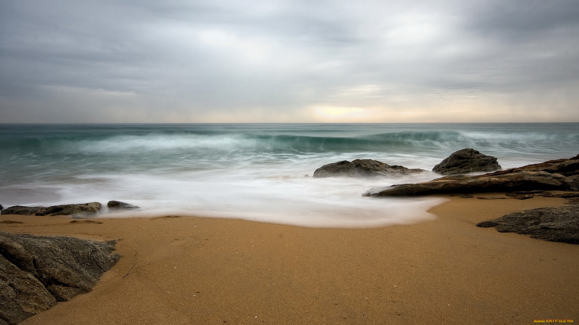 природа, побережье, пена, волны, песок