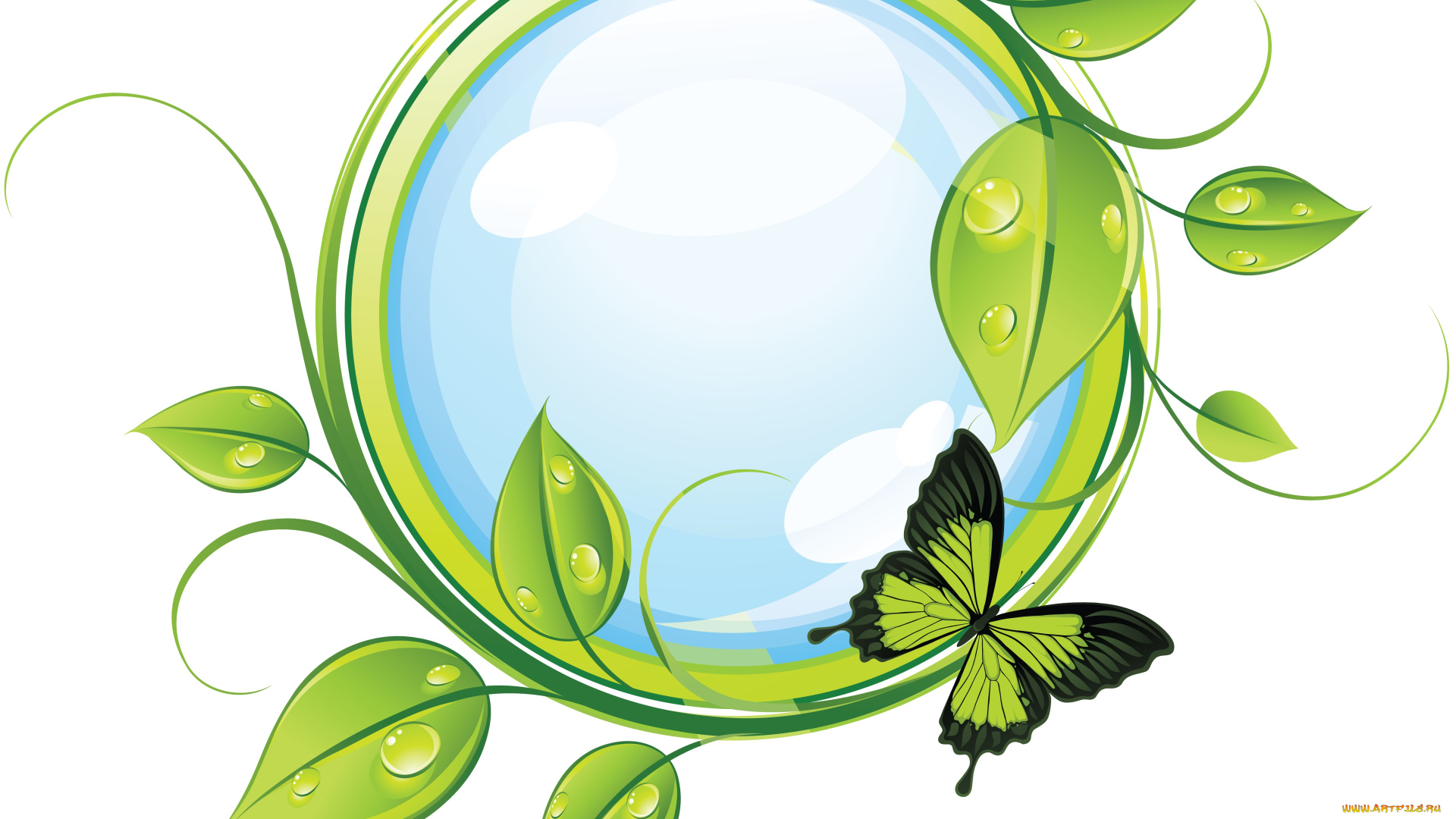 векторная, графика, животные, бабочка, листья, веточка