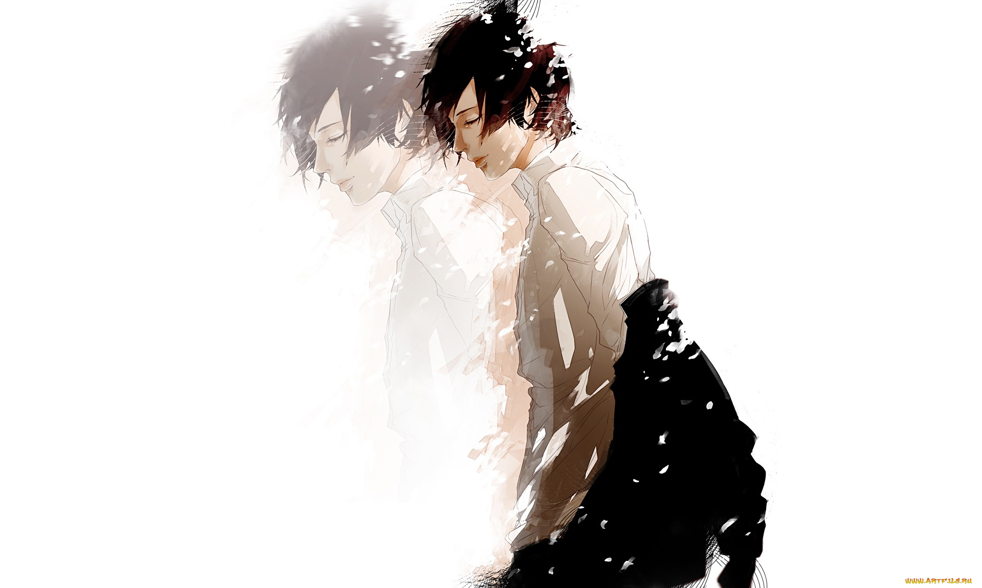 аниме, *unknown, , другое, белый, фон, брюнет, силуэт, re, парень, арт