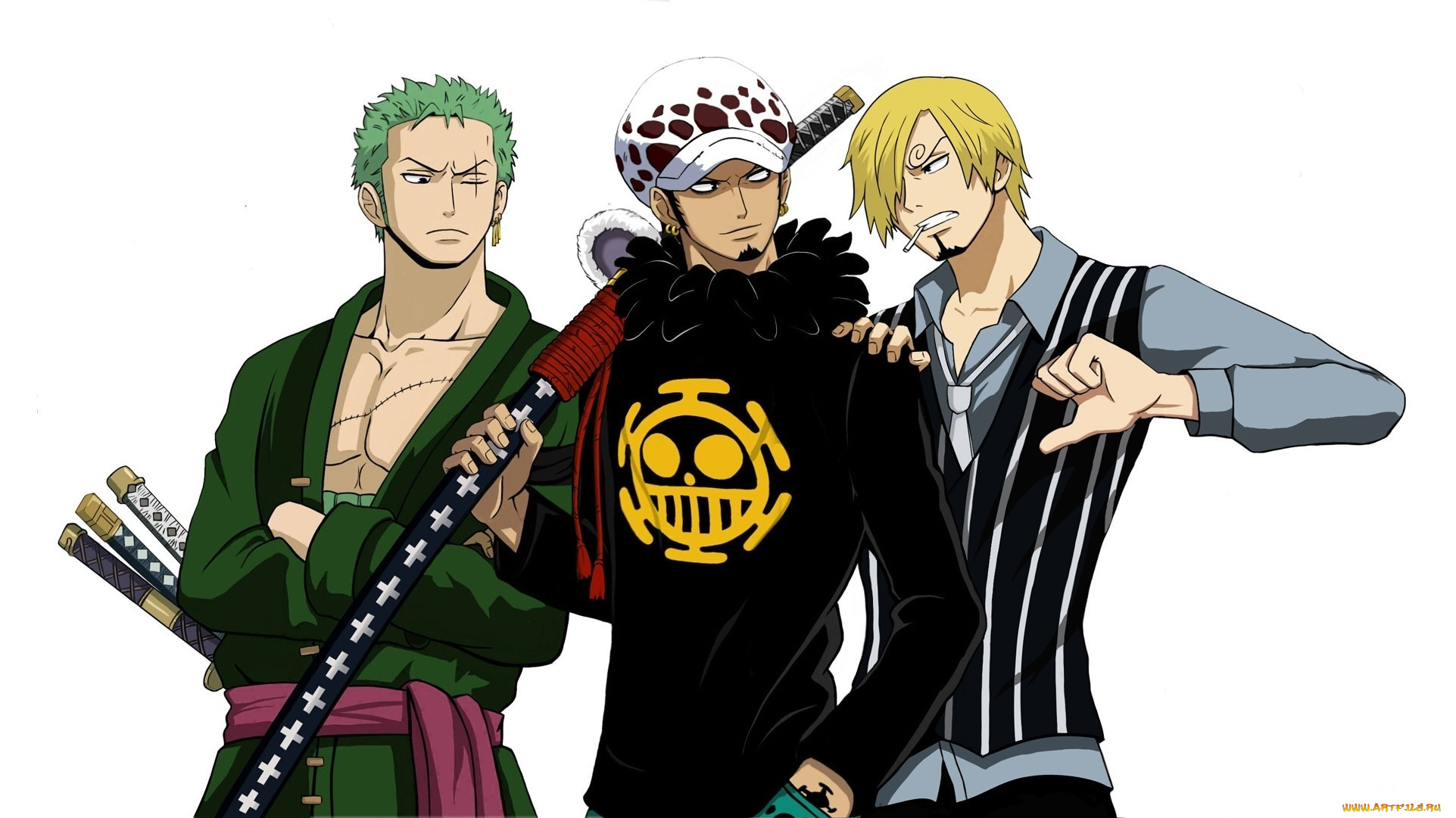 аниме, one, piece, roronoa, zoro, trafalgar, law, by, yochiru, one, piece, sanji