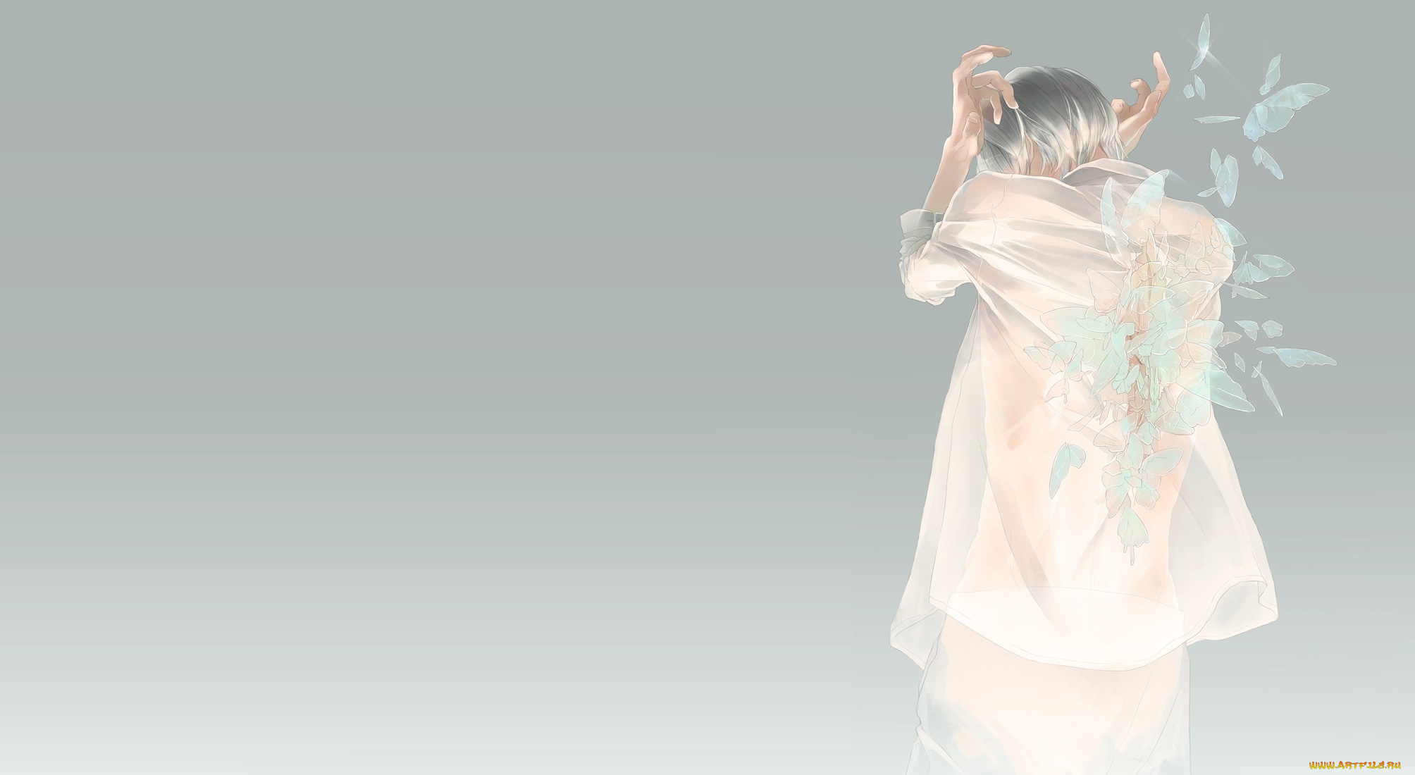 аниме, *unknown, , другое, мужчина, арт, спина, бабочки, re