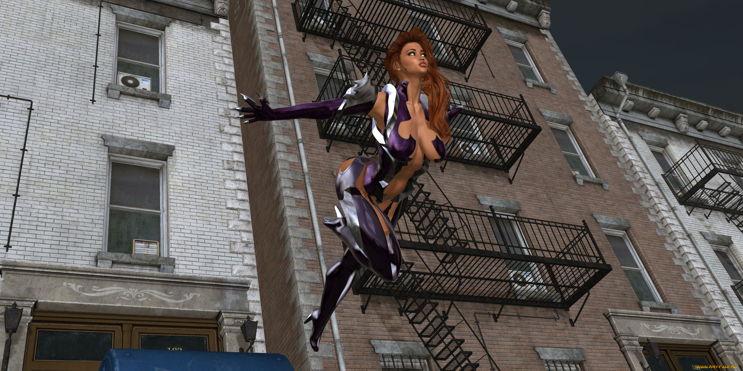 3д, графика, фантазия, , fantasy, девушка, полет, дом, взгляд