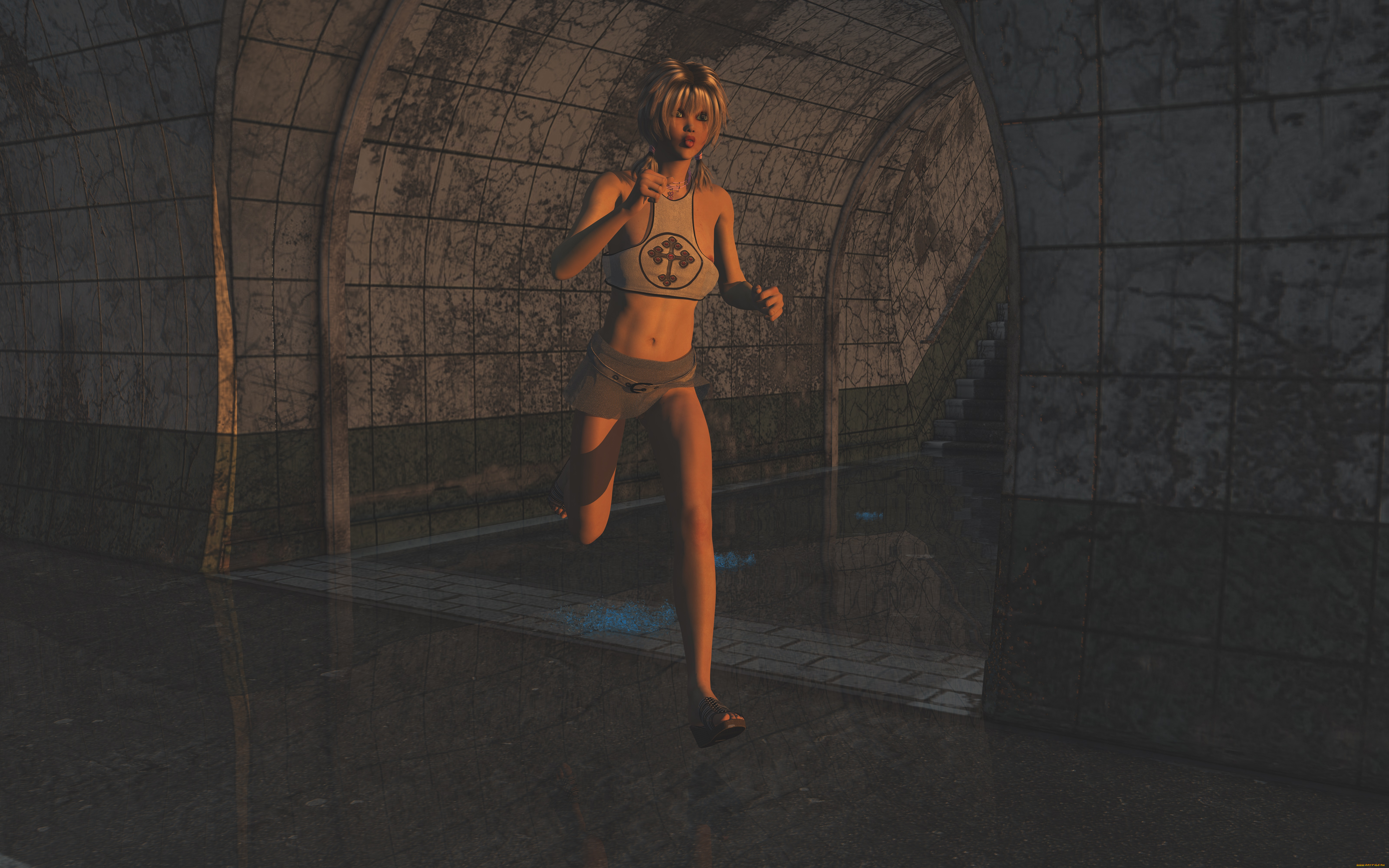 3д, графика, люди, , people, улица, бег, взгляд, девушка