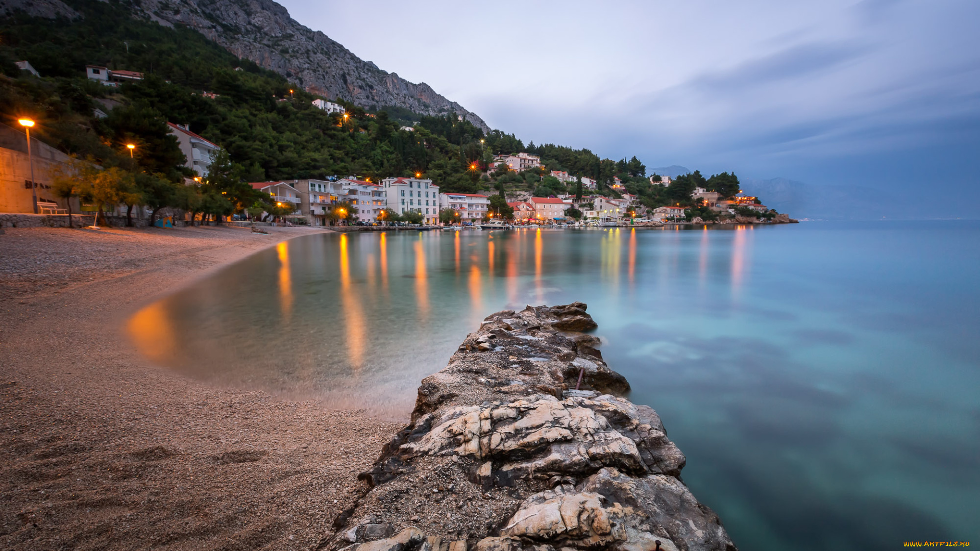 dalmatia, , croatia, города, -, пейзажи, поселок, огни, побережье