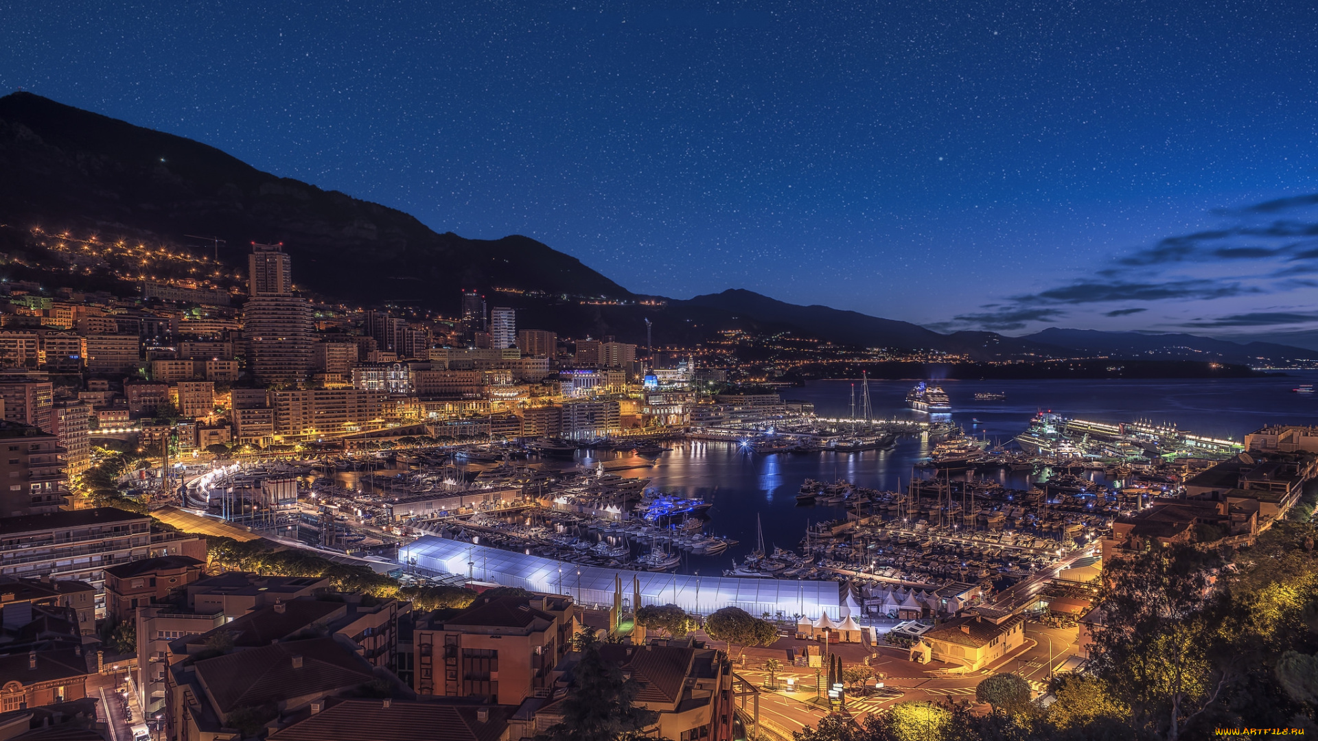 monaco, города, монако, , монако, ночь, залив, огни