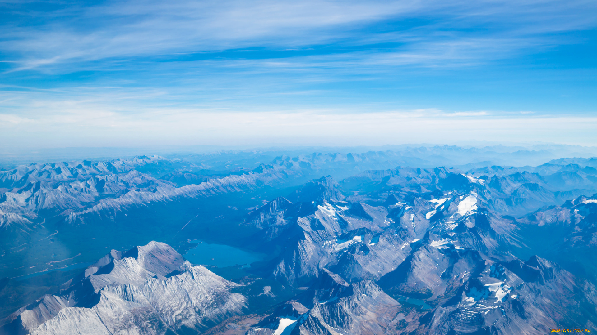 природа, горы, гряда, вершины, озеро, небо, облака, снег