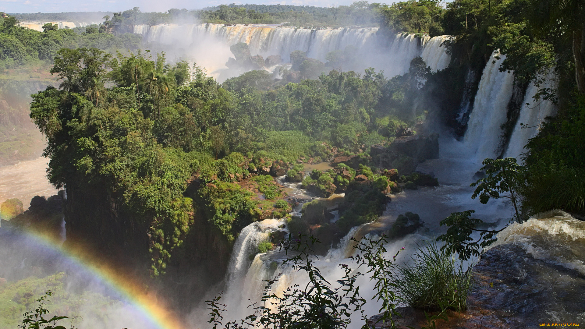 природа, радуга, пейзаж, вода, поток, водопады