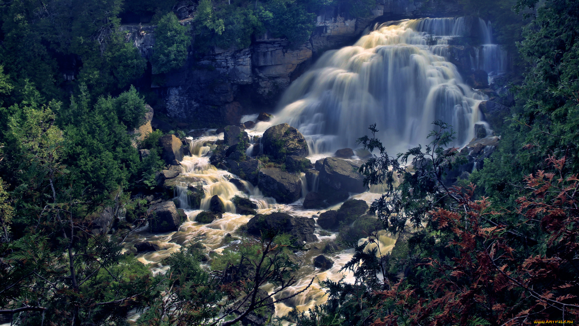 природа, водопады, камни, лес, водопад