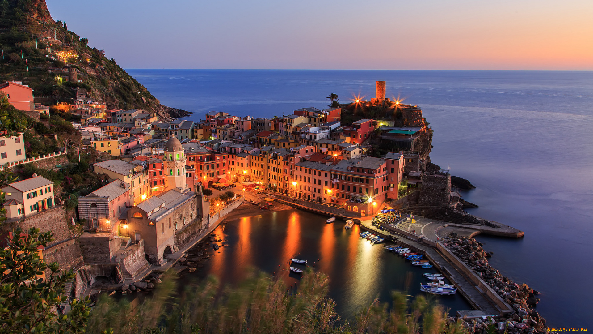 vernazza, -, cinque, terre, города, -, панорамы, море, поселок, скала
