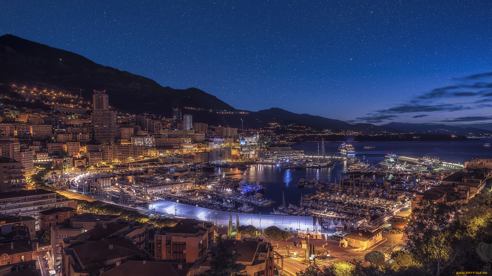 monaco, города, монако, , монако, ночь, залив, огни