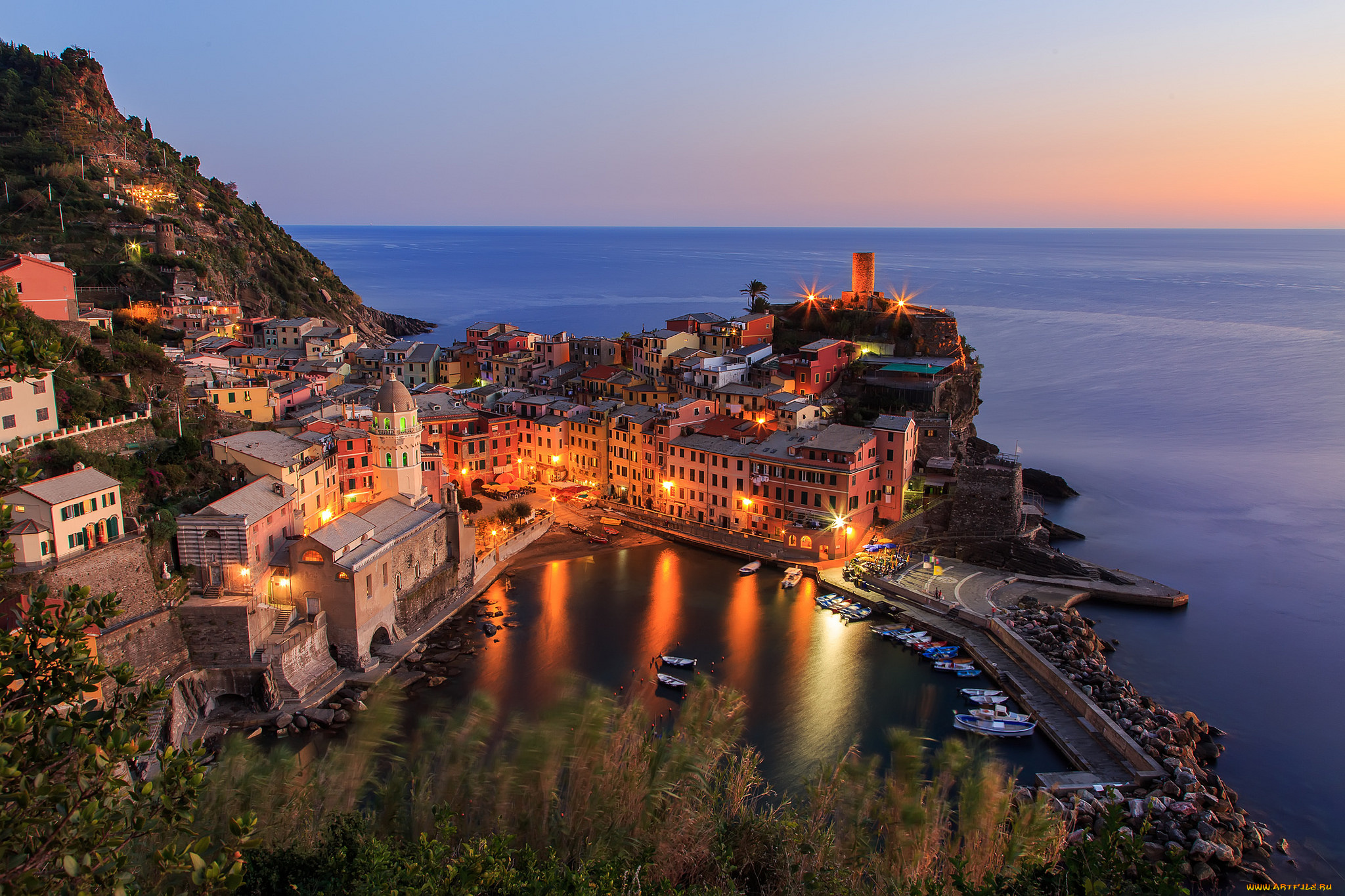 vernazza, -, cinque, terre, города, -, панорамы, море, поселок, скала