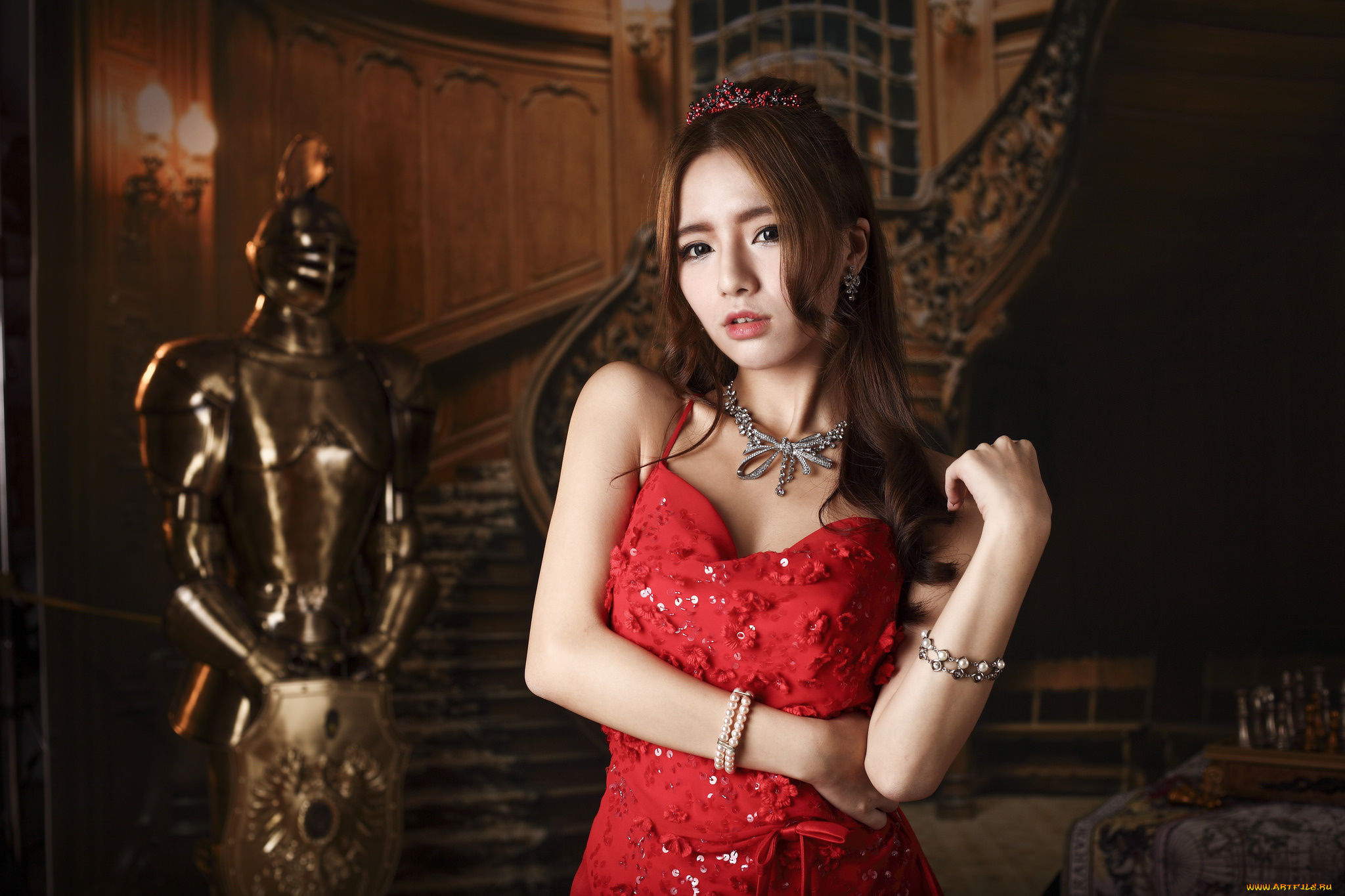 девушки, -unsort, , азиатки, азиатка, платье, девушка, макияж, красное, лицо, взгляд, стиль