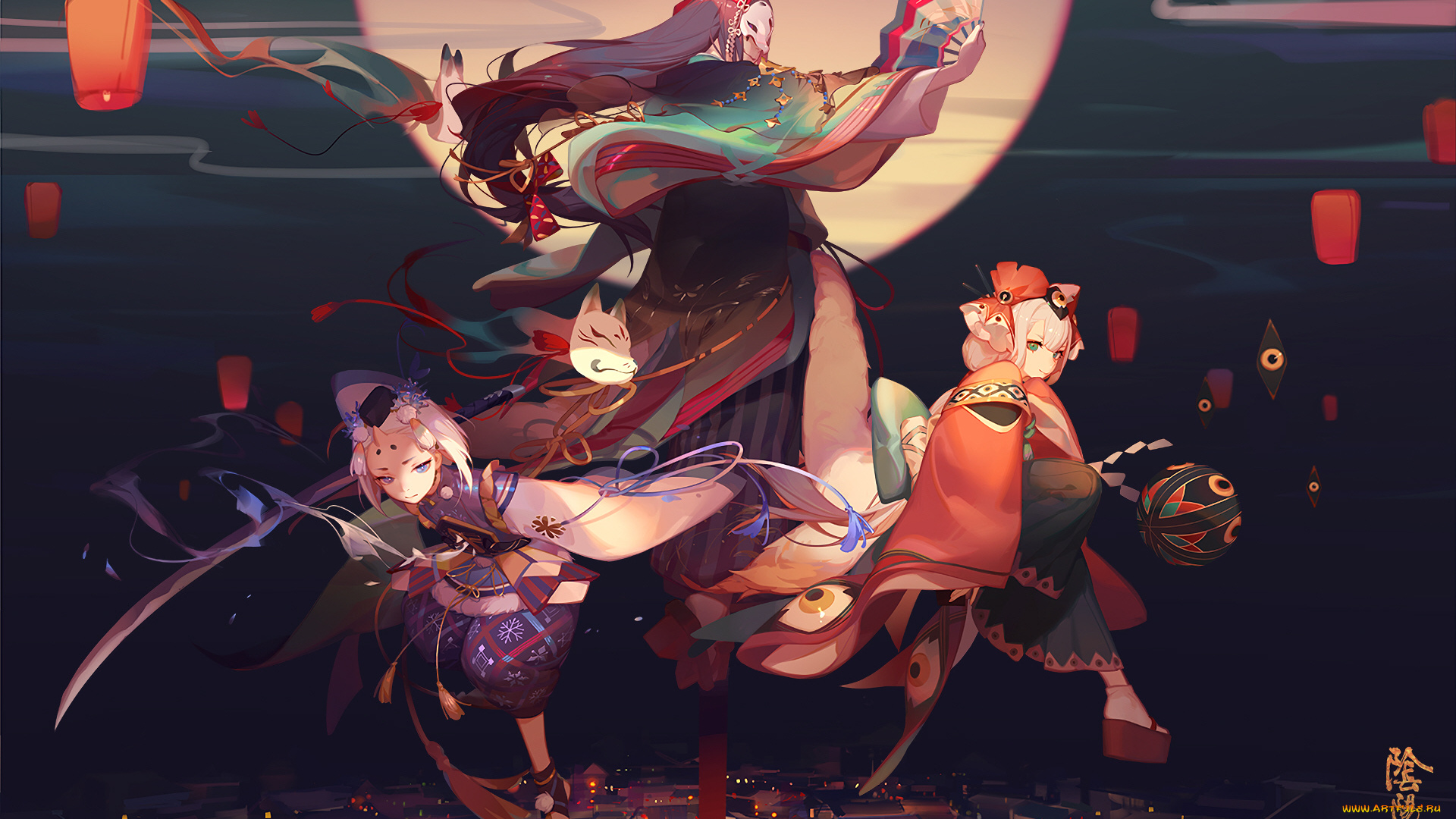 аниме, onmyouji, девушки