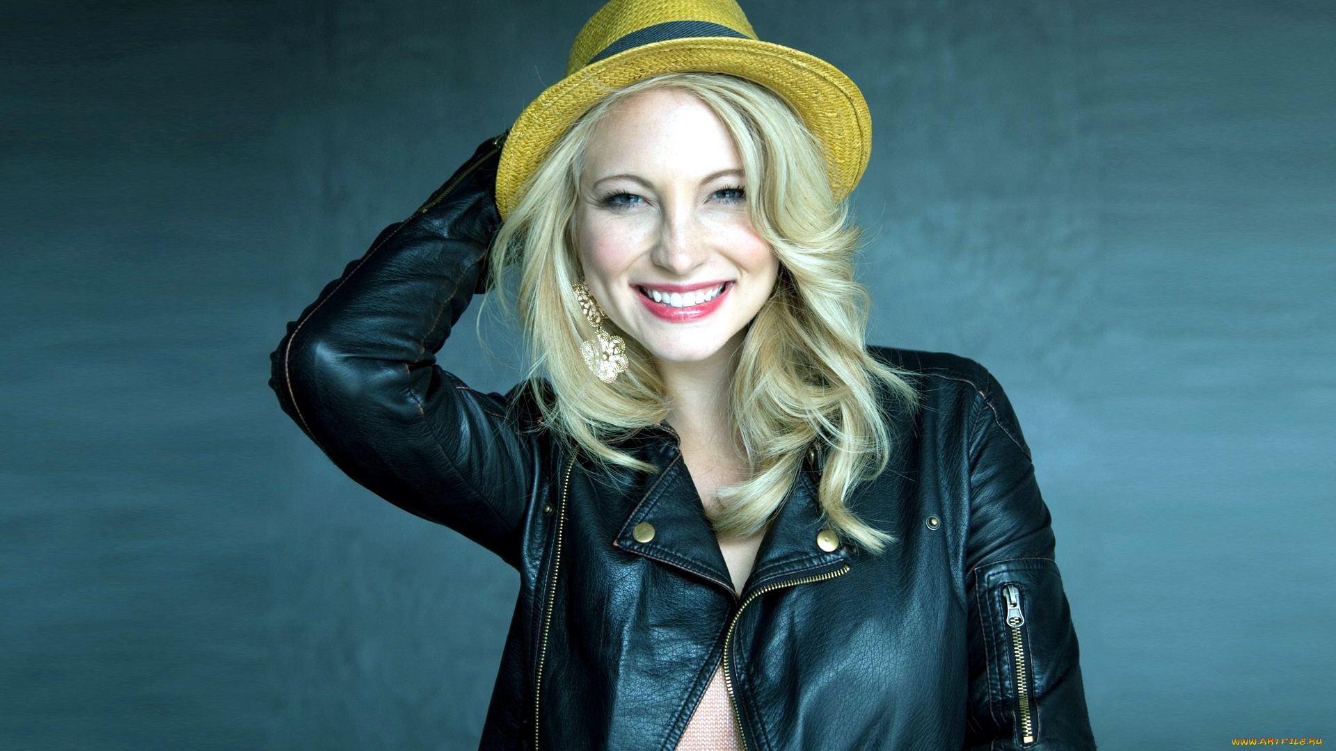 девушки, candice, accola, шляпа, куртка, улыбка