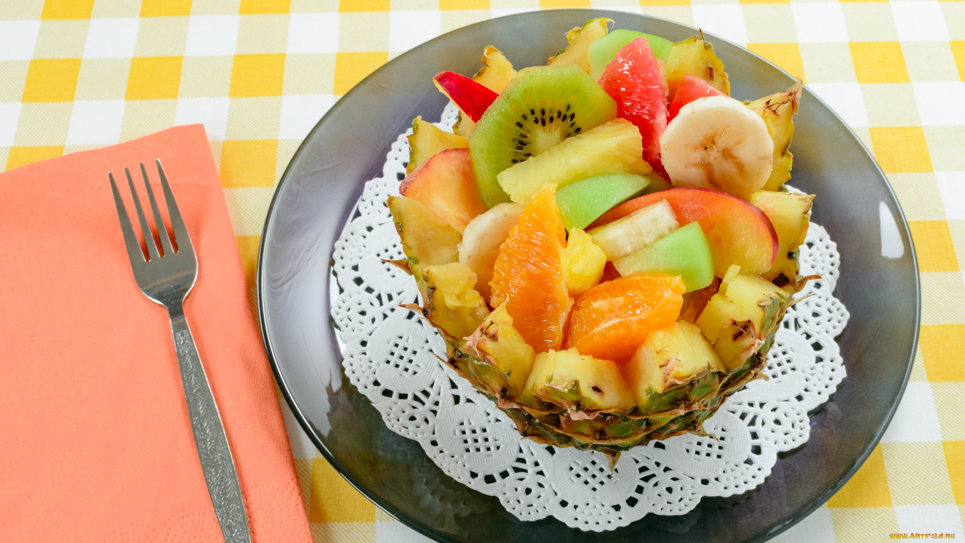 еда, мороженое, , десерты, десерт, яблоко, апельсин, киви, банан, ананас, фруктовый, салат