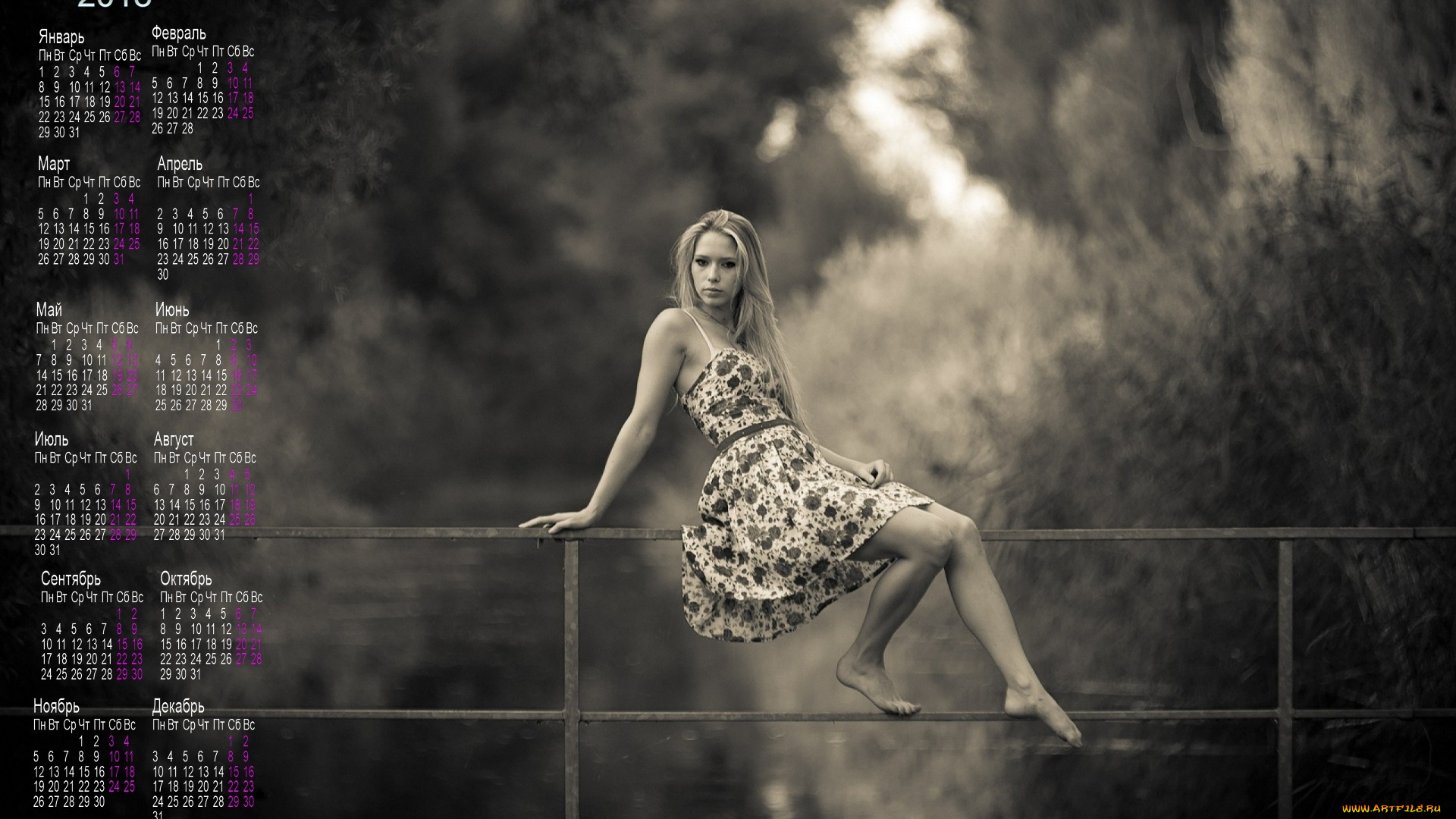 календари, девушки, черно-белое, фото, водоем