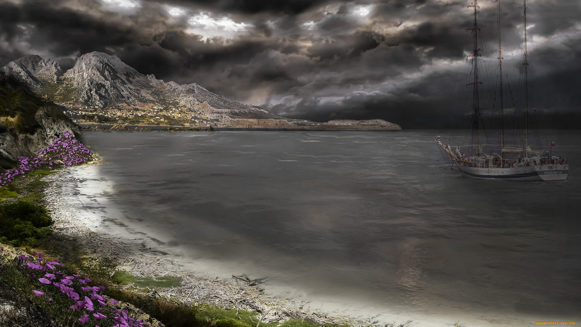 корабли, парусники, побережье