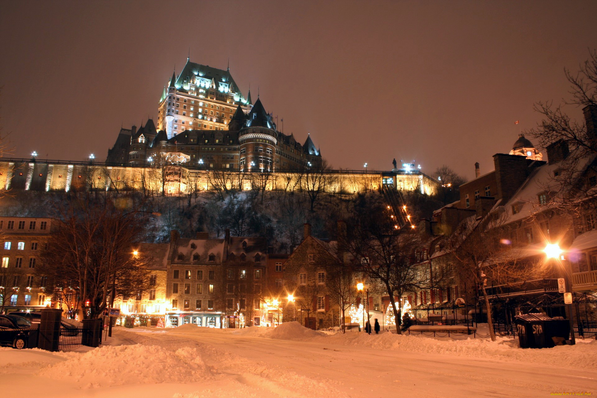 chateau, frontenac, города, квебек, , канада, chateau, frontenac, отель, снег, зима