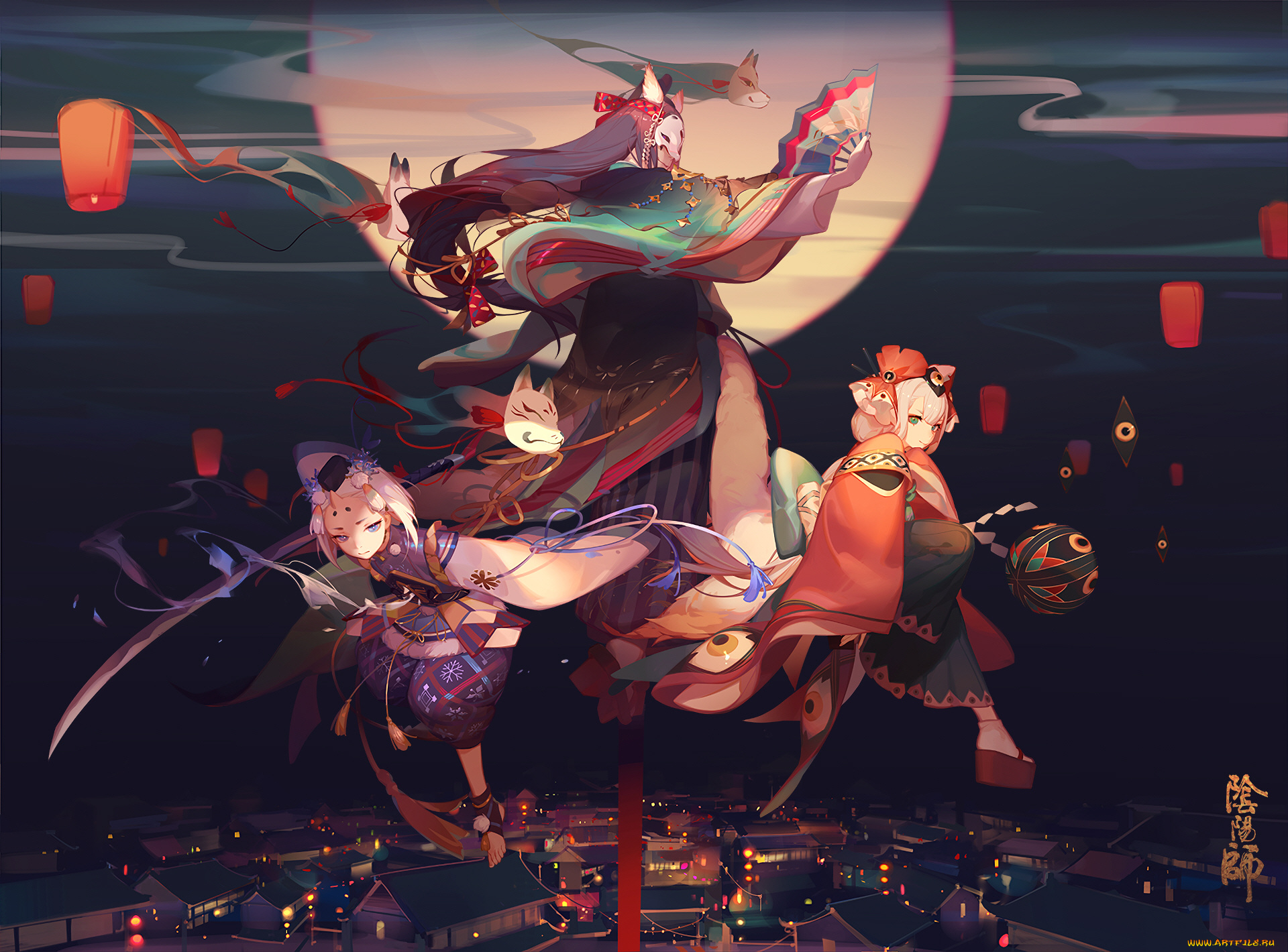 аниме, onmyouji, девушки