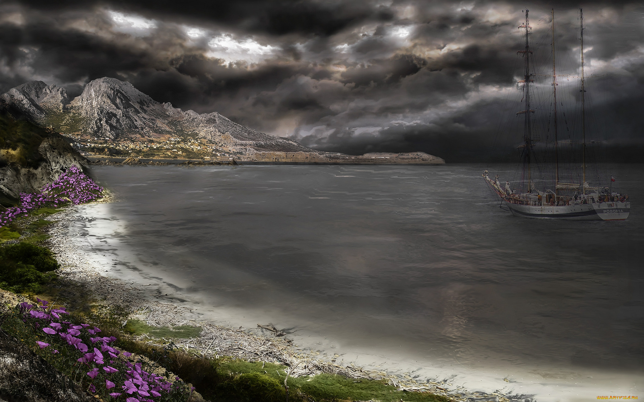 корабли, парусники, побережье