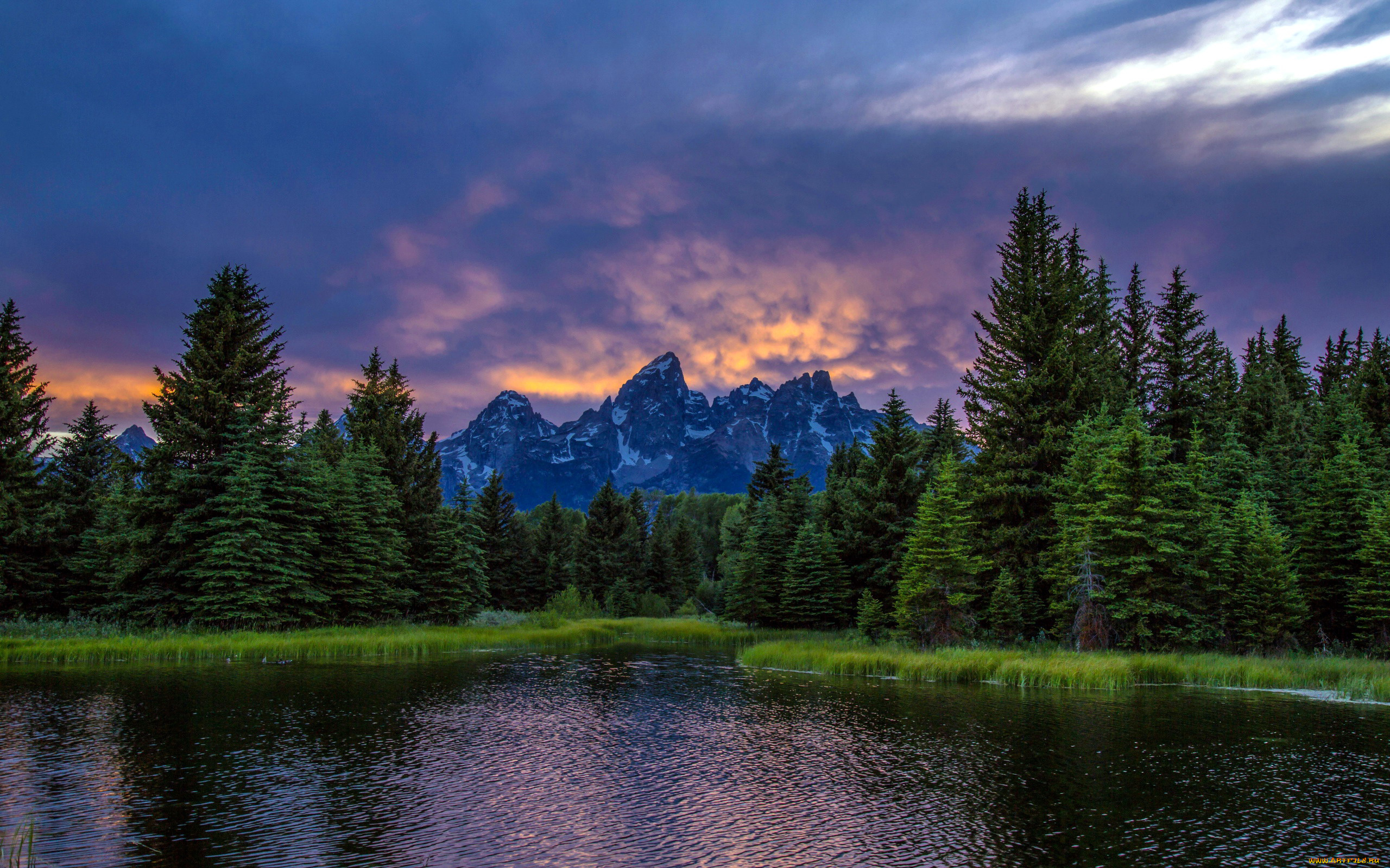 природа, восходы, закаты, закат, лес, горы, река