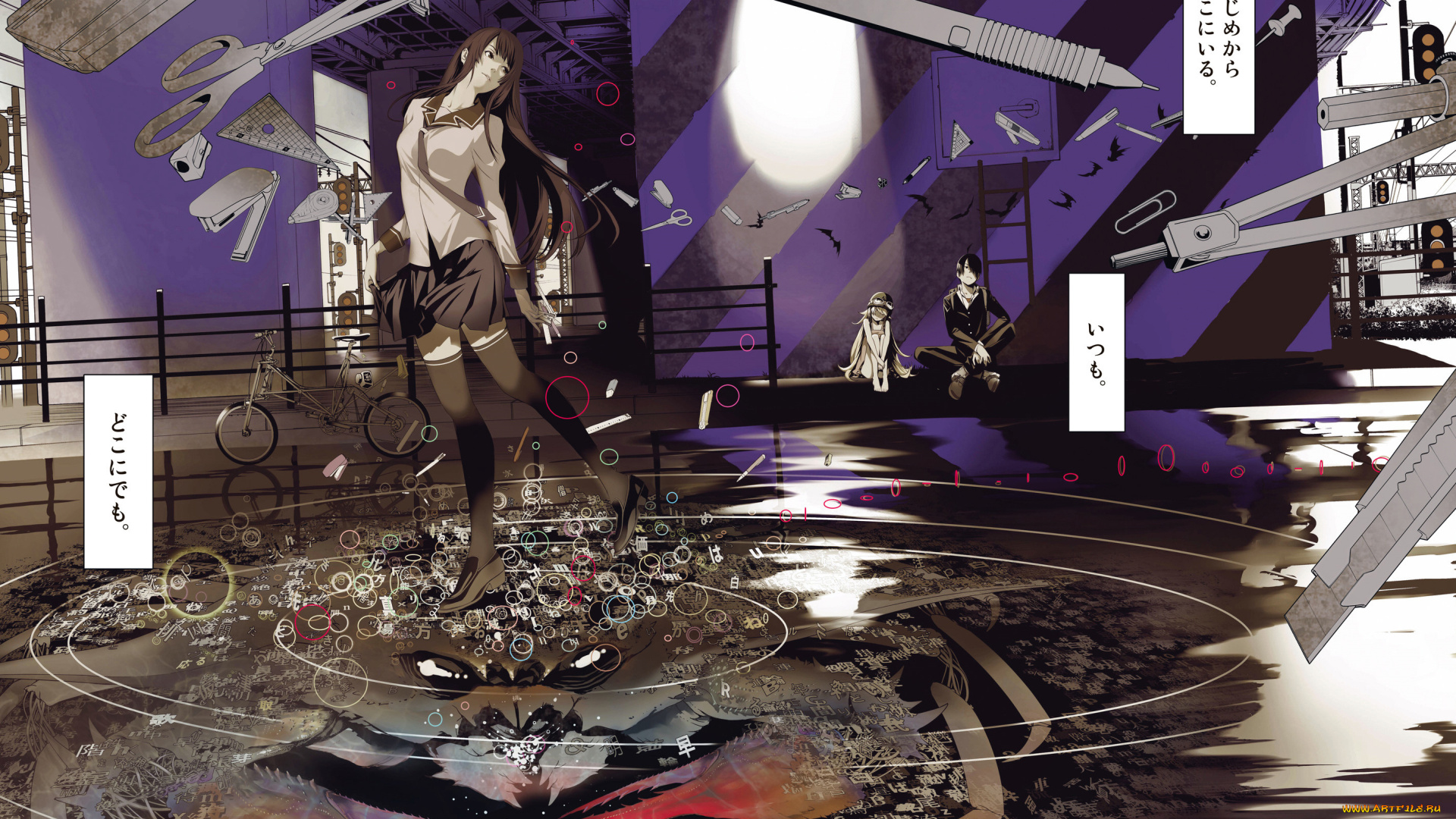 аниме, bakemonogatari, парень, девочка, девушка