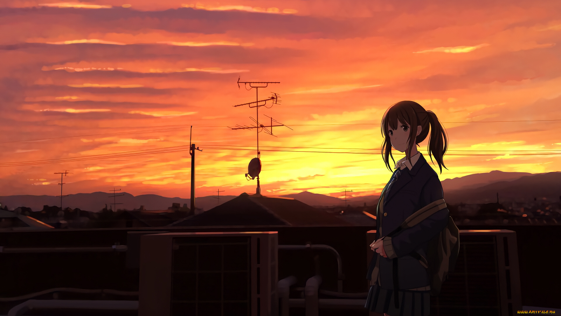 аниме, город, , улицы, , интерьер, , здания, девушка