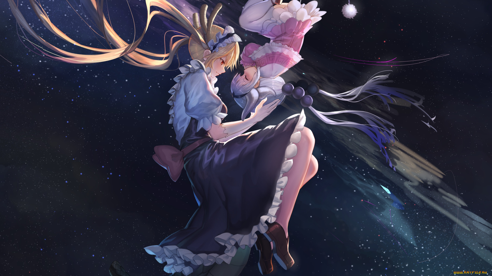 аниме, kobayashi-san, chi, no, maid, dragon, взгляд, девушки, фон