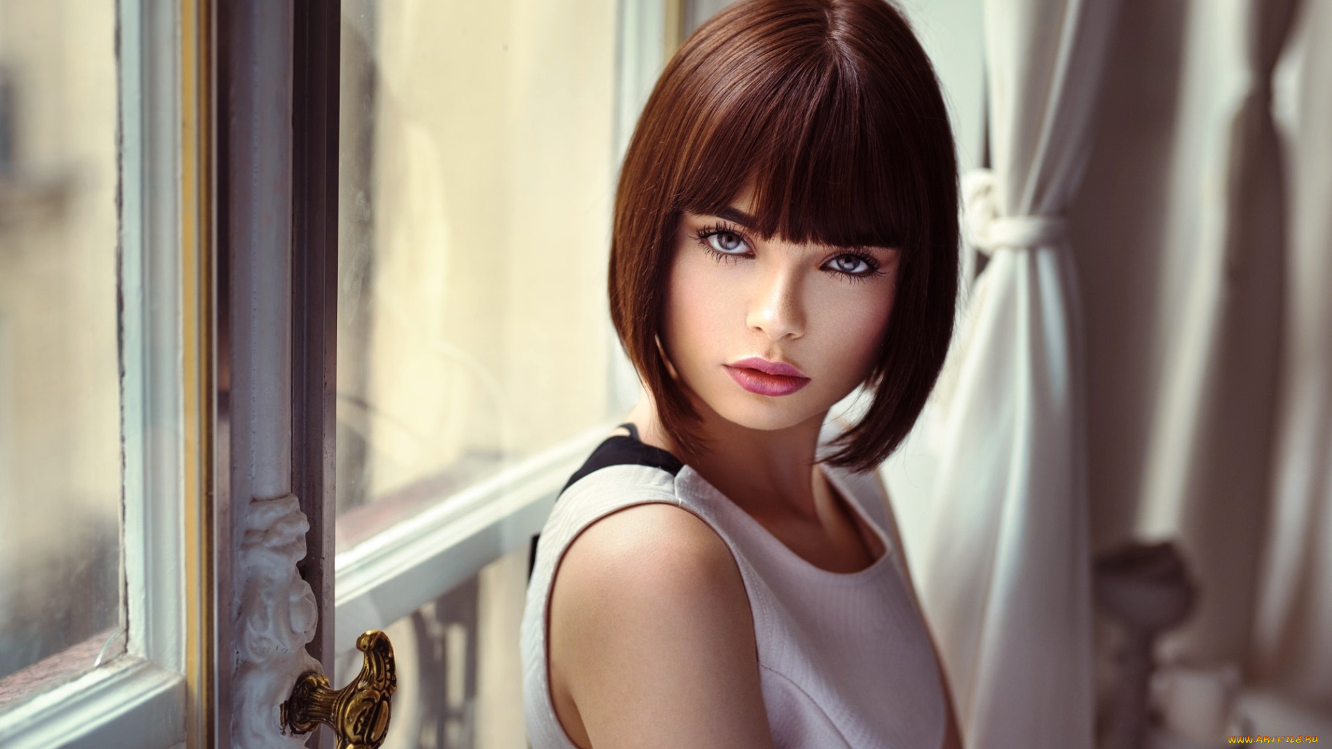 девушки, marie, grippon, окно, шатенка, модель
