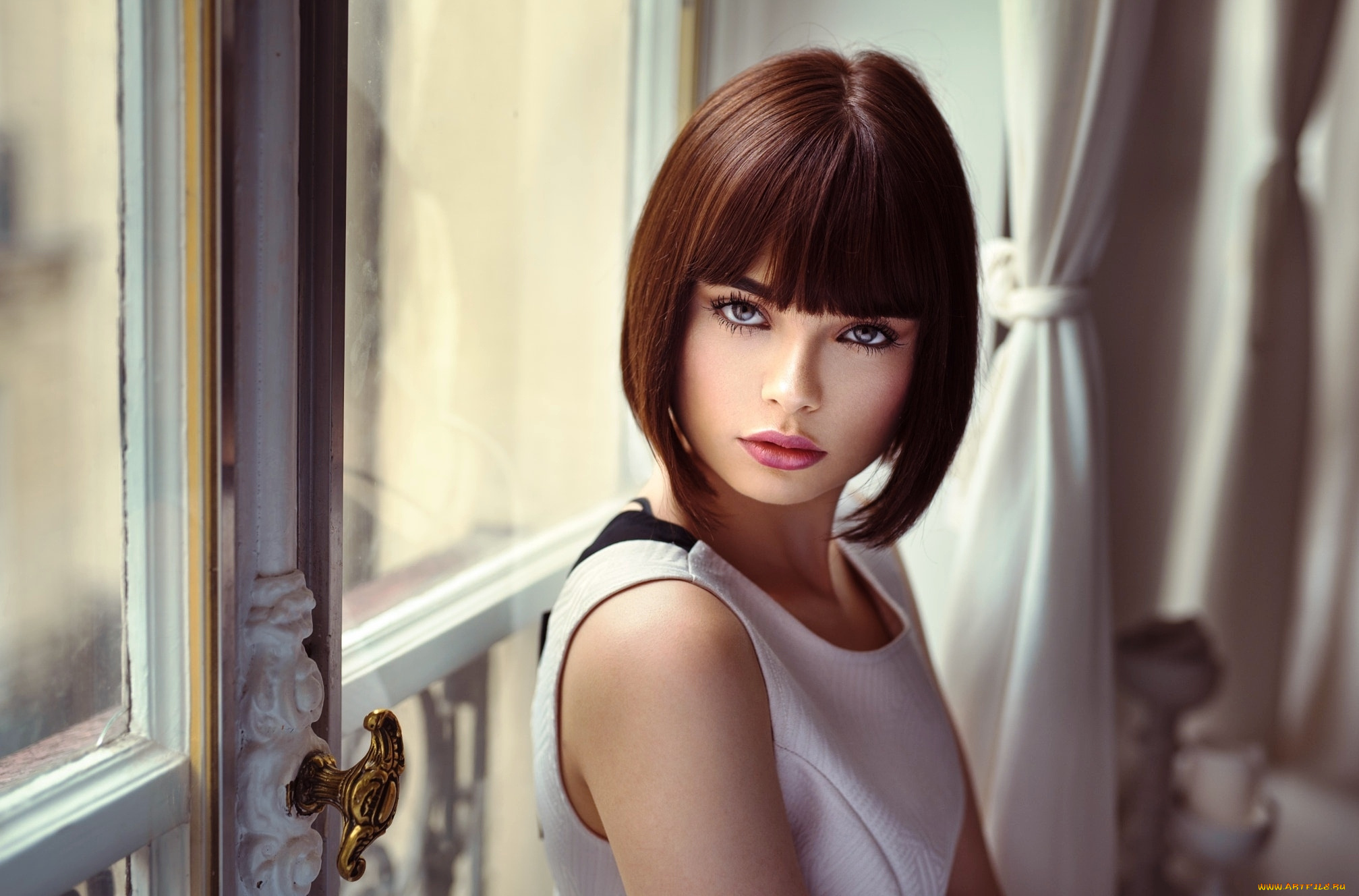девушки, marie, grippon, окно, шатенка, модель