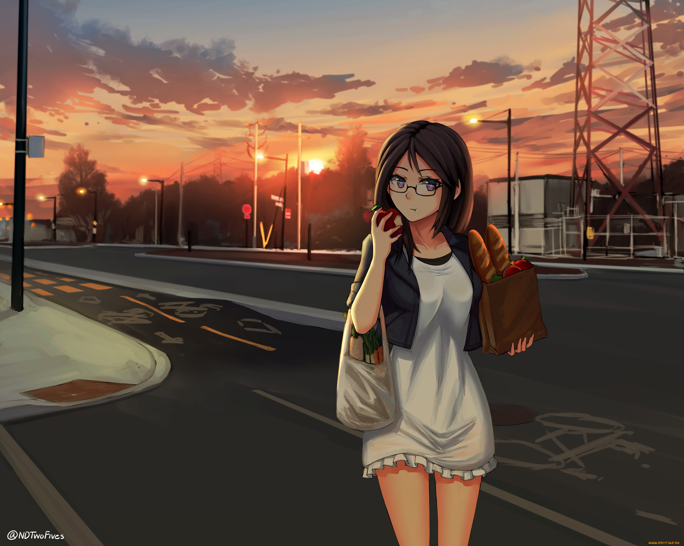 аниме, город, , улицы, , интерьер, , здания, девушка