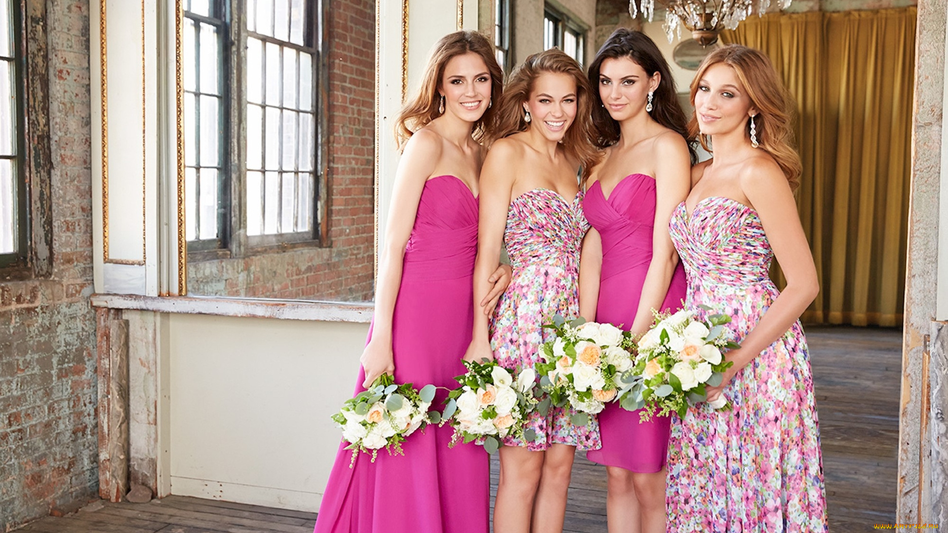 девушки, -unsort, , группа, девушек, букеты, цветы, фотосессия, модели