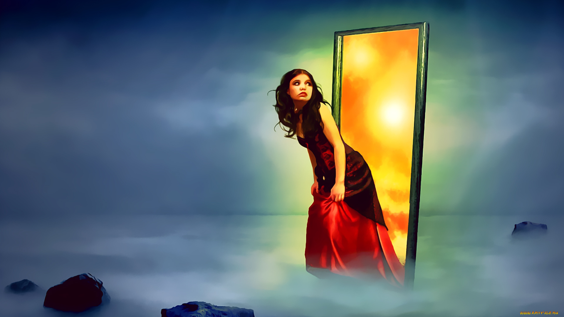 календари, фэнтези, камень, 2019, calendar, вход, дверь, девушка