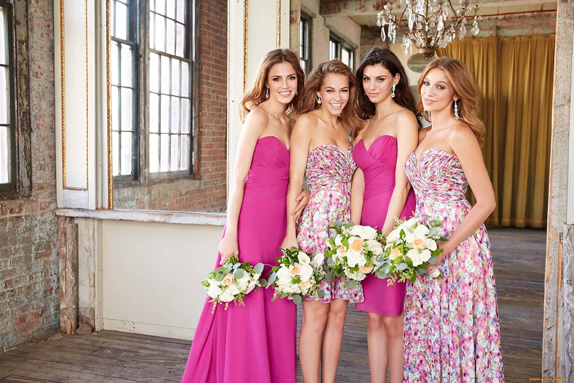 девушки, -unsort, , группа, девушек, букеты, цветы, фотосессия, модели