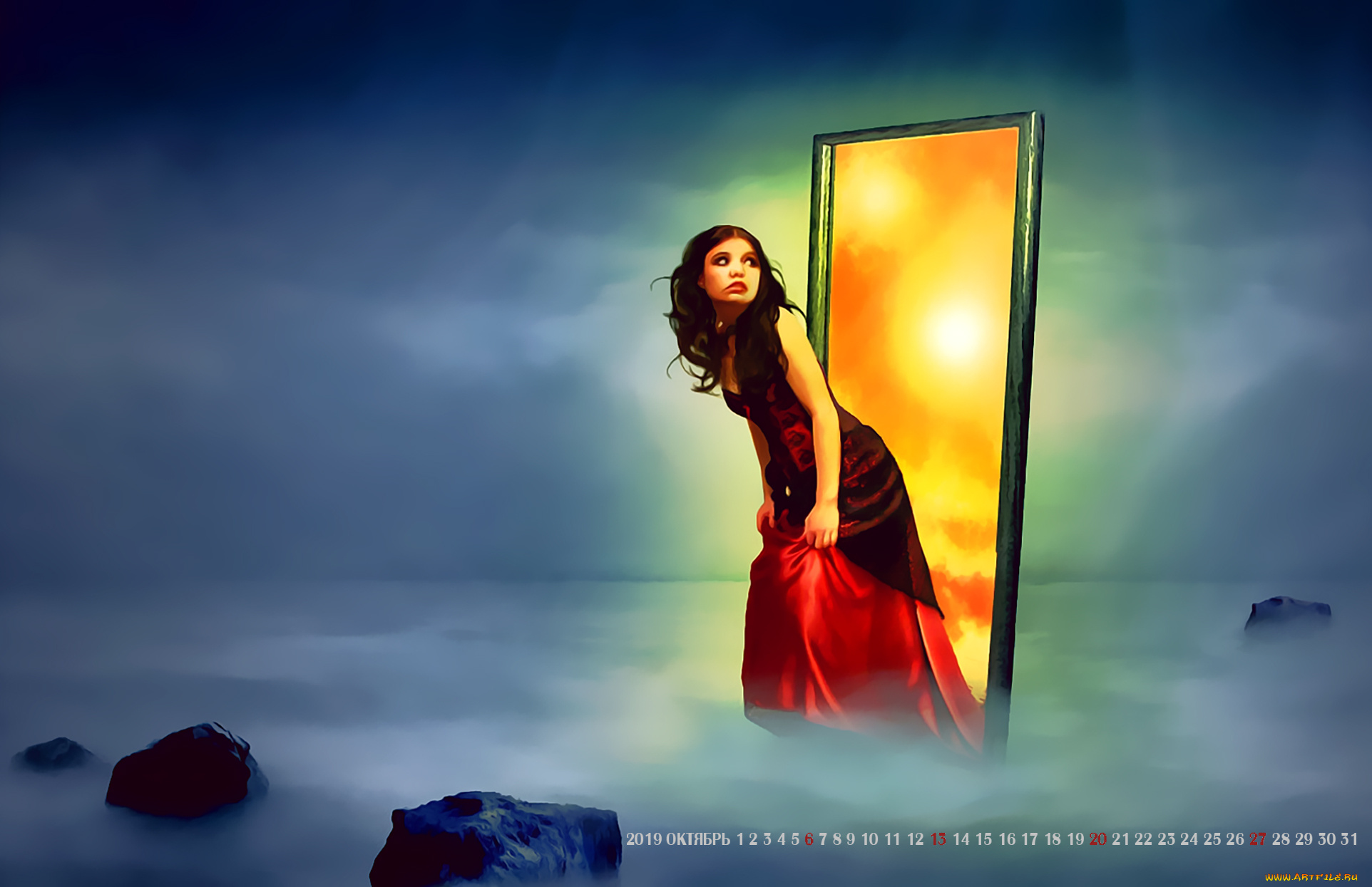 календари, фэнтези, камень, 2019, calendar, вход, дверь, девушка