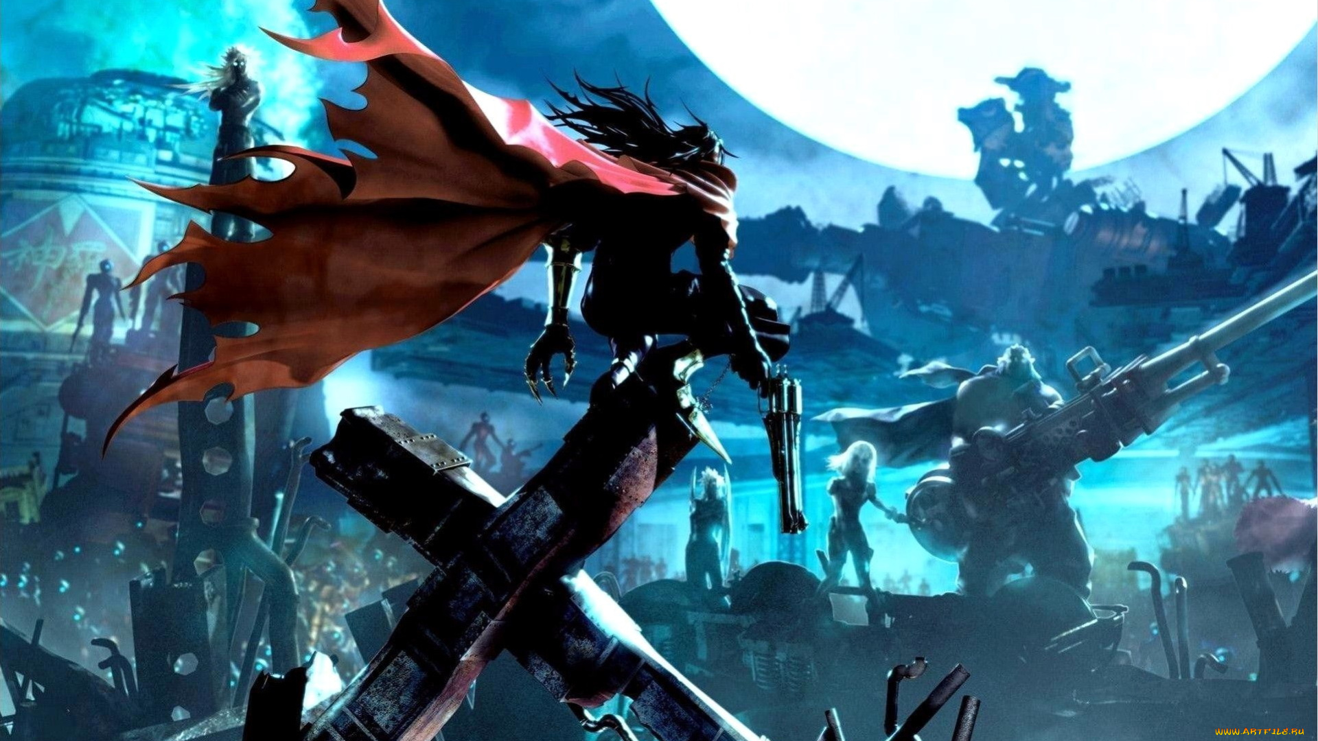 видео, игры, final, fantasy, vii, , dirge, of, cerberus, винсент, валентин, плащ, оружие, развалины