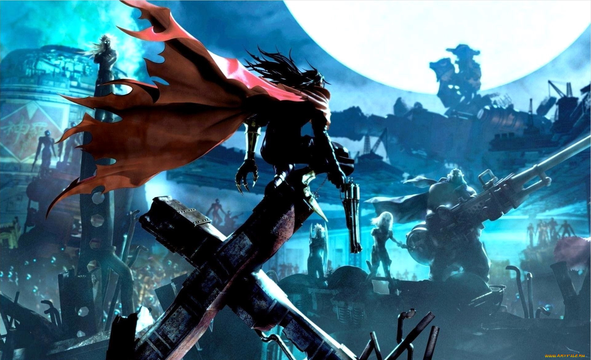 видео, игры, final, fantasy, vii, , dirge, of, cerberus, винсент, валентин, плащ, оружие, развалины