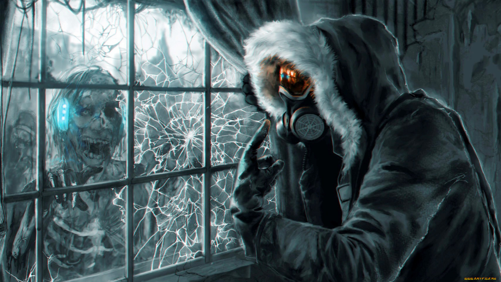 фэнтези, нежить, зомби, окно, трещины, человек