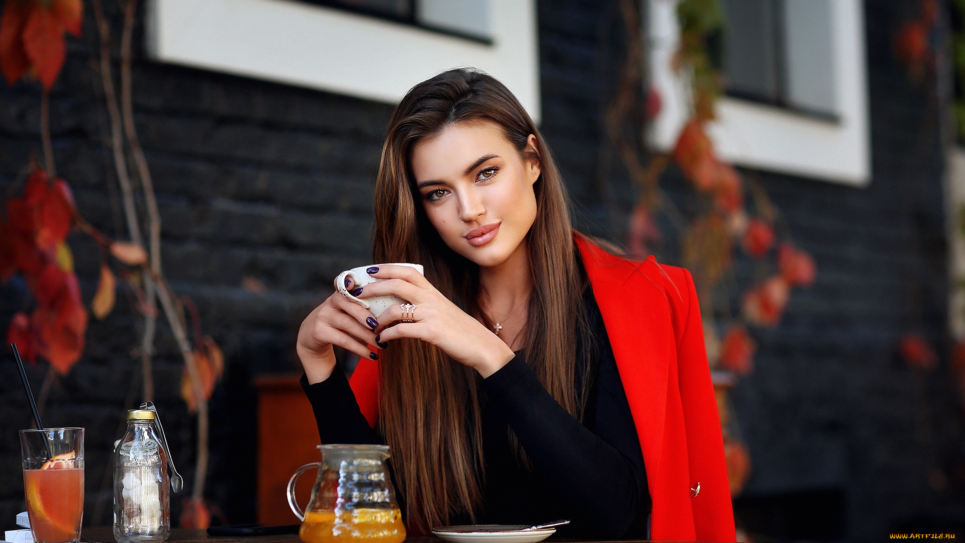 девушки, ксения, барашева, красный, жакет, кольцо, глубина, резкости, дмитрий, архар, улыбается, красное, пальто, анастасия, бармина, кафетерий, карие, глаза, открытое, ксения, барашева