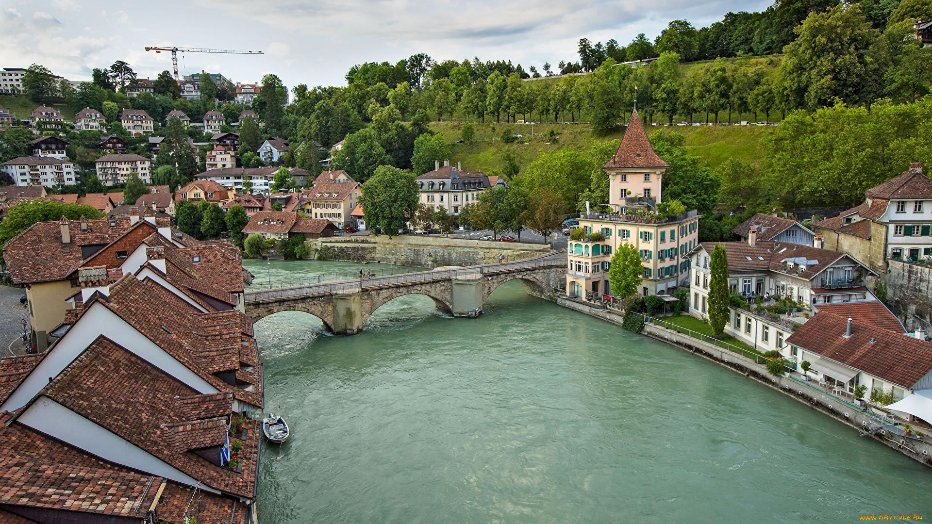 города, берн, , швейцария, река, мост