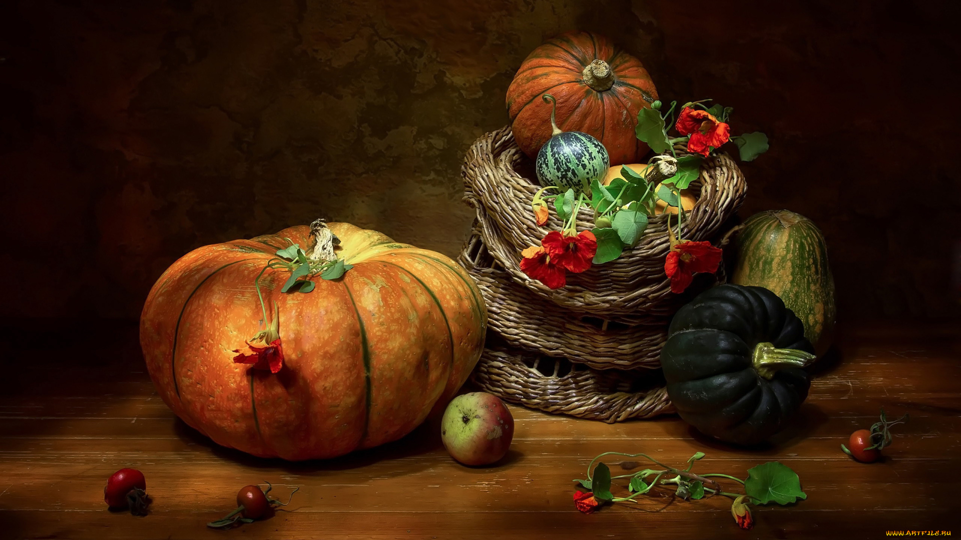 еда, тыква, настурция, ассорти